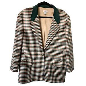 Vintage Talbots Wool Blazer Womens Houndstooth Suede Collar 80s 90s Classic